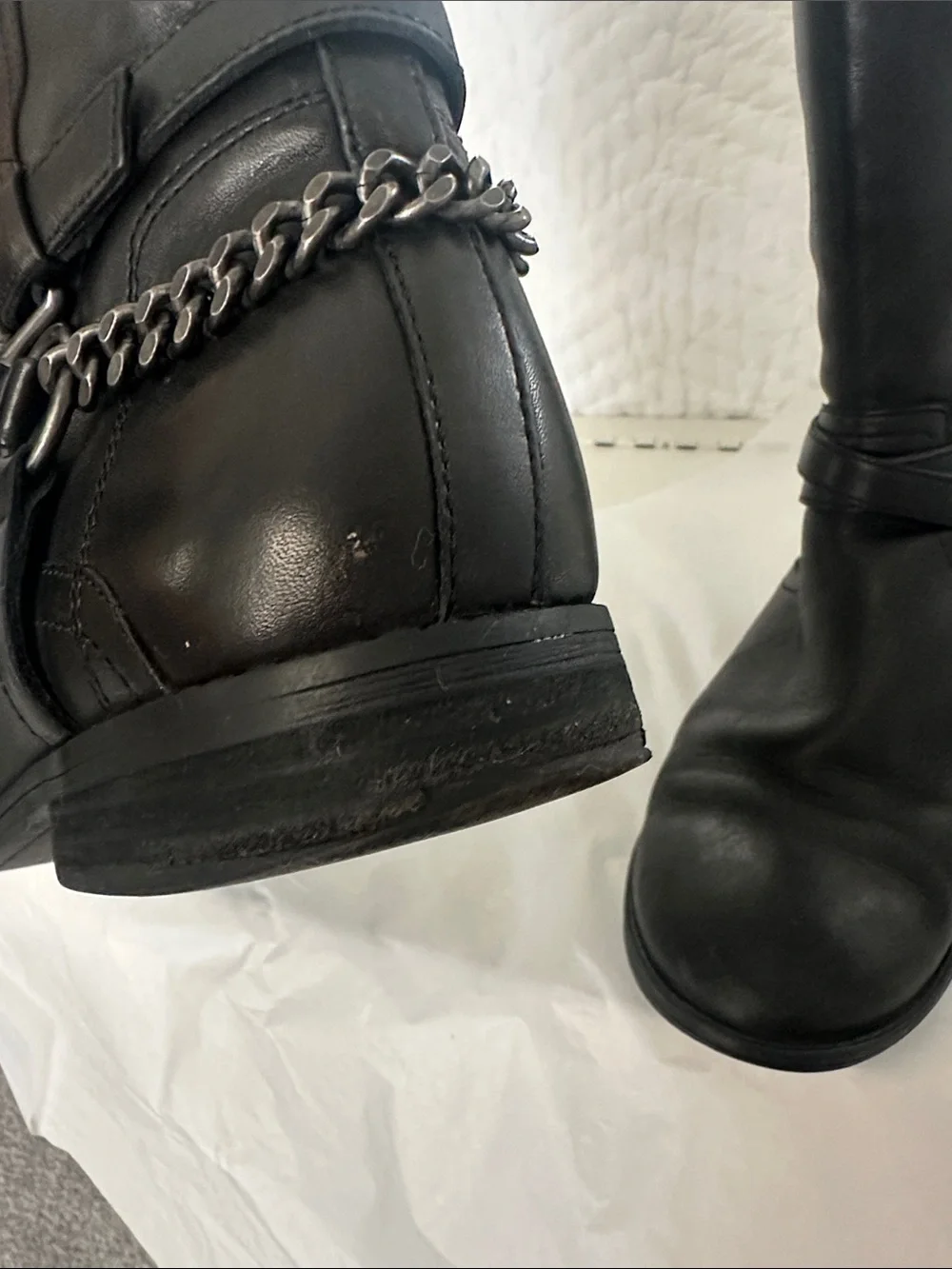 Marc Fisher Black Over-the-Knee Leather Boots with Chain Accent